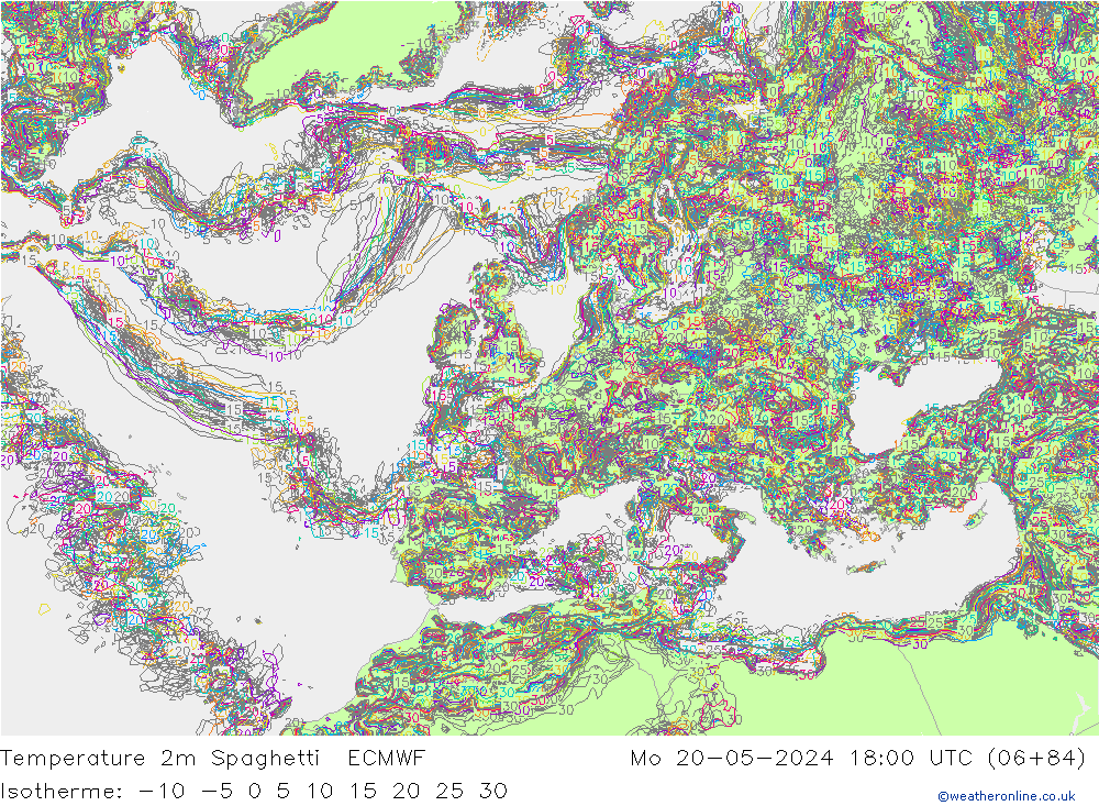 Temperaturkarte Spaghetti ECMWF Mo 20.05.2024 18 UTC