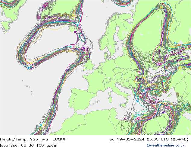 Géop./Temp. 925 hPa ECMWF dim 19.05.2024 06 UTC