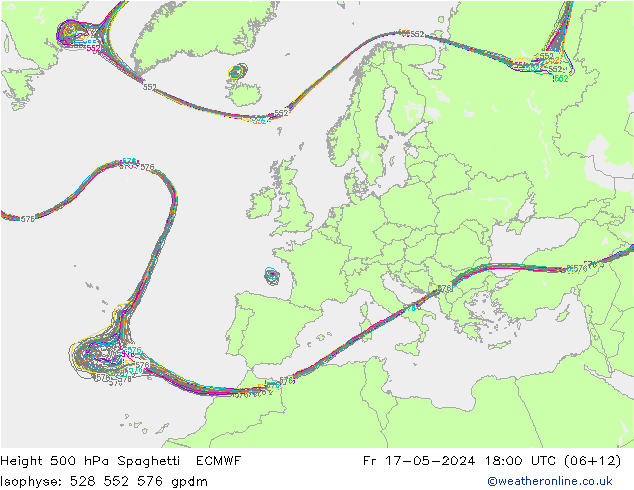 Géop. 500 hPa Spaghetti ECMWF ven 17.05.2024 18 UTC