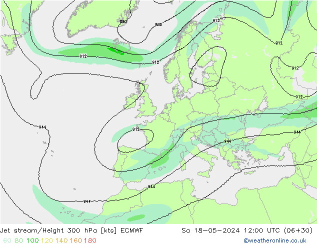 Jet stream/Height 300 hPa ECMWF Sa 18.05.2024 12 UTC
