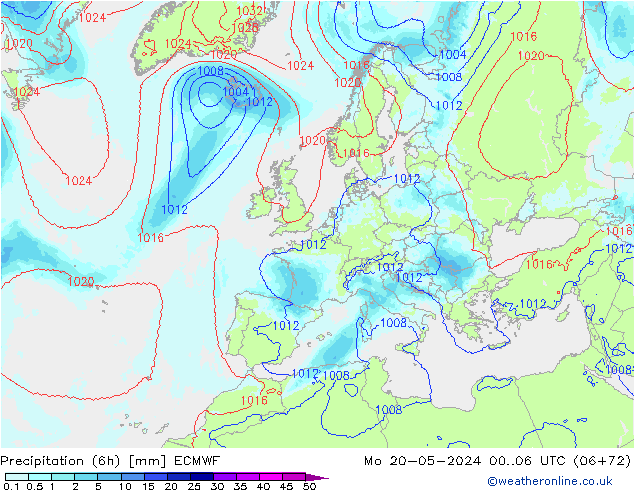 Precipitation (6h) ECMWF Mo 20.05.2024 06 UTC