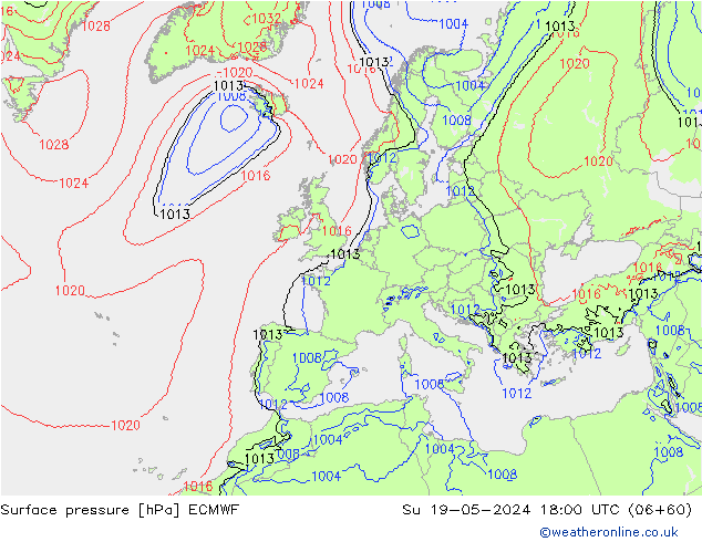 Pressione al suolo ECMWF dom 19.05.2024 18 UTC