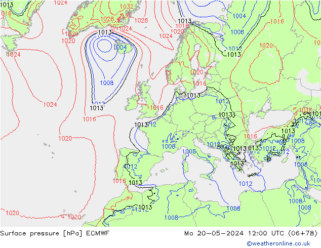 Luchtdruk (Grond) ECMWF ma 20.05.2024 12 UTC