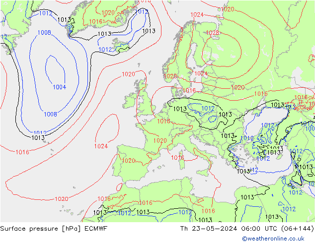 pressão do solo ECMWF Qui 23.05.2024 06 UTC