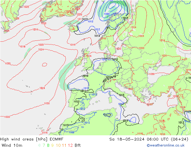 High wind areas ECMWF sab 18.05.2024 06 UTC