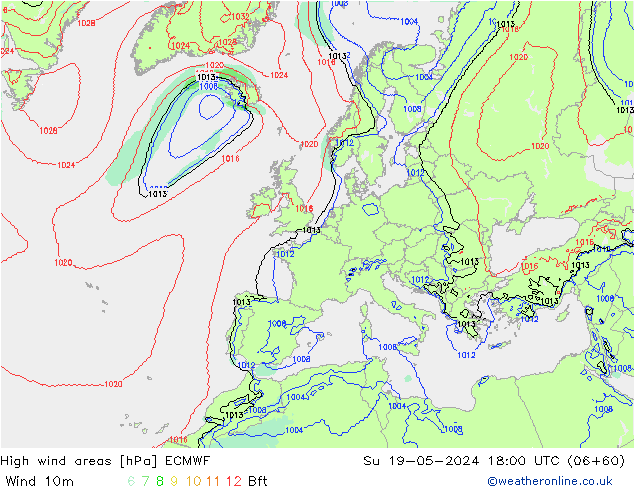 High wind areas ECMWF Вс 19.05.2024 18 UTC
