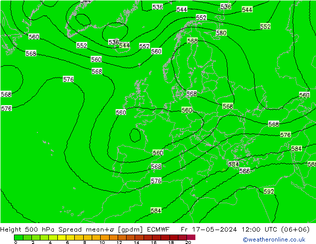 Hoogte 500 hPa Spread ECMWF vr 17.05.2024 12 UTC