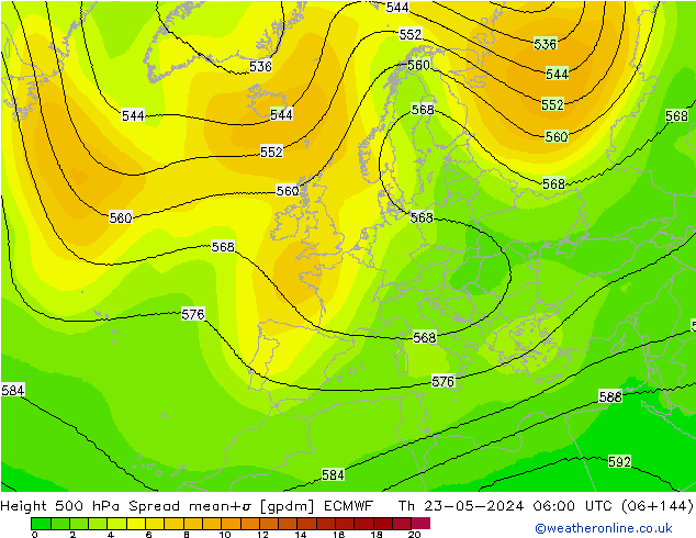 Height 500 hPa Spread ECMWF Th 23.05.2024 06 UTC