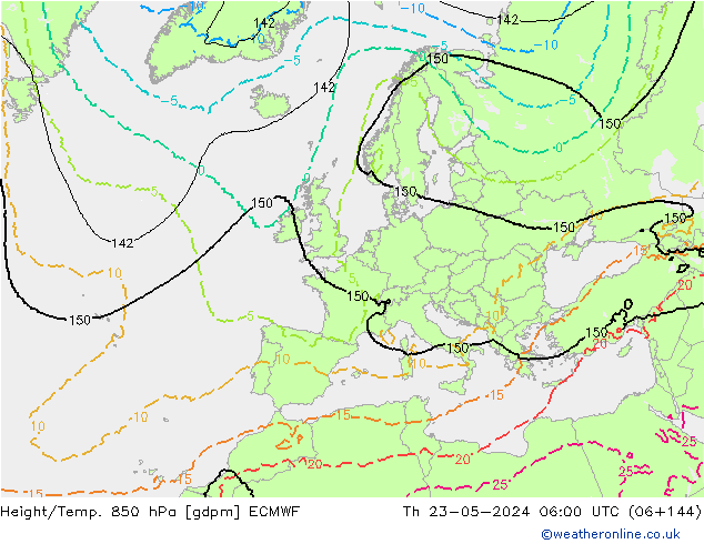 Hoogte/Temp. 850 hPa ECMWF do 23.05.2024 06 UTC