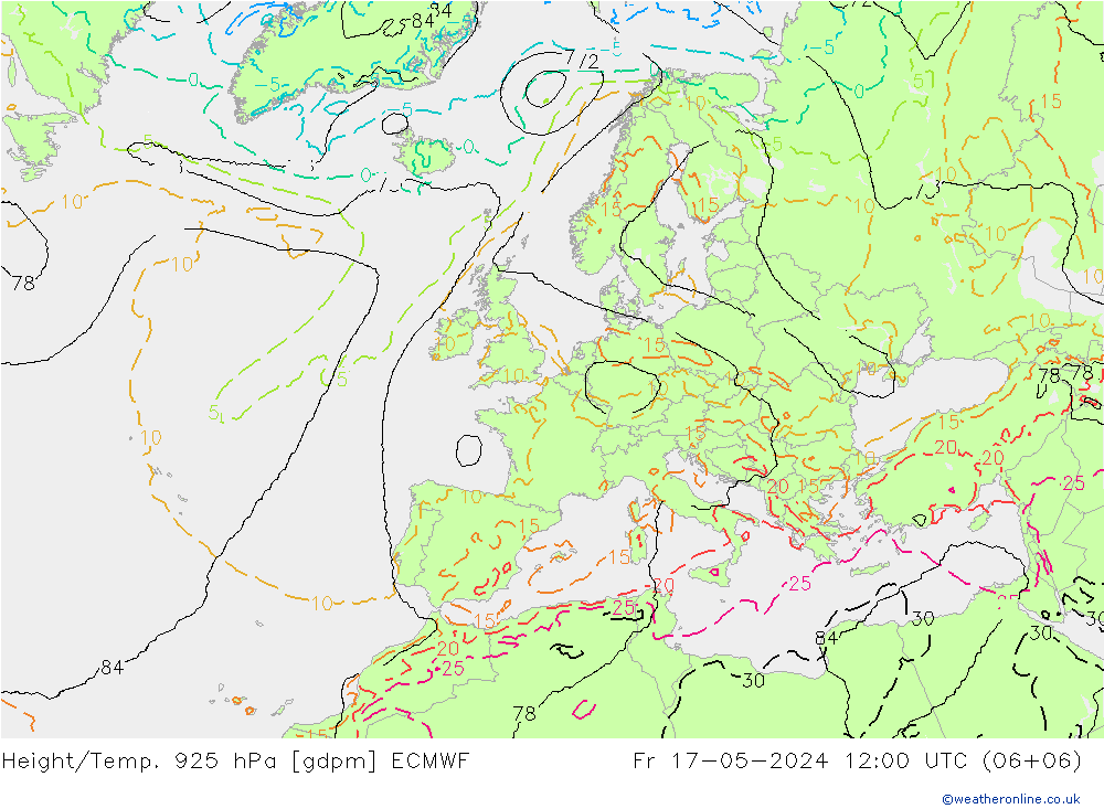 Height/Temp. 925 hPa ECMWF Fr 17.05.2024 12 UTC