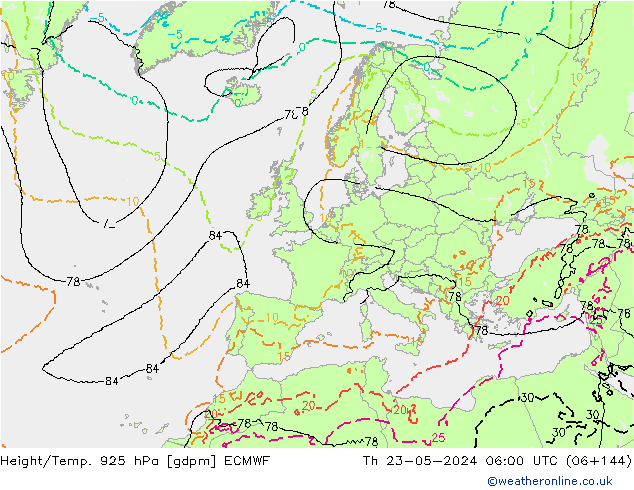 Height/Temp. 925 hPa ECMWF czw. 23.05.2024 06 UTC