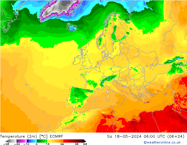 Temperaturkarte (2m) ECMWF Sa 18.05.2024 06 UTC