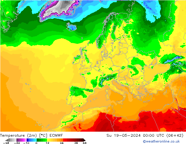 Temperature (2m) ECMWF Ne 19.05.2024 00 UTC