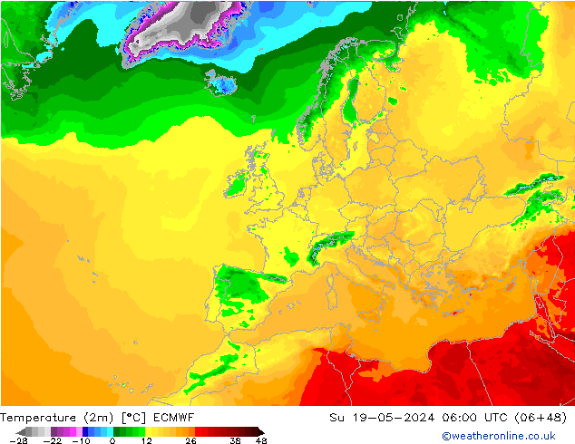 карта температуры ECMWF Вс 19.05.2024 06 UTC