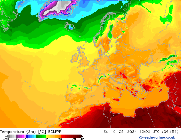 Temperaturkarte (2m) ECMWF So 19.05.2024 12 UTC
