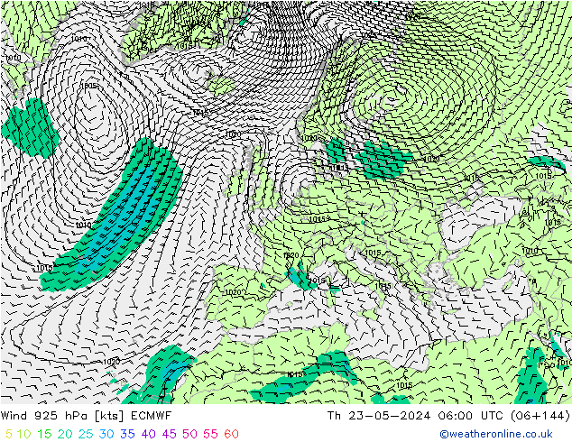 wiatr 925 hPa ECMWF czw. 23.05.2024 06 UTC