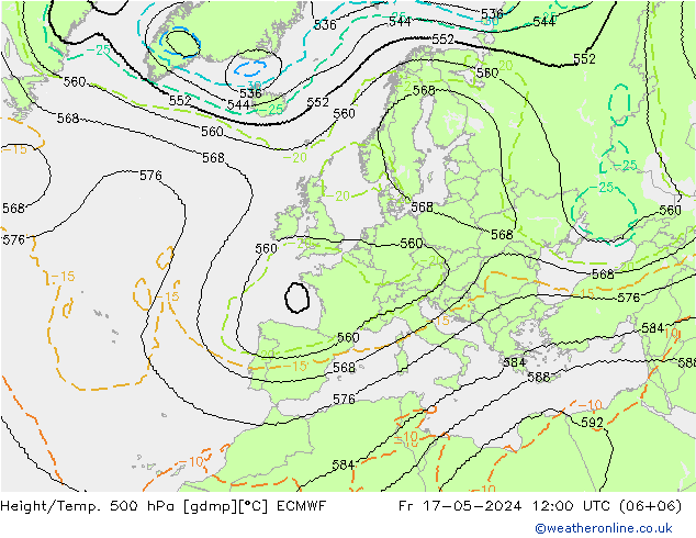 Height/Temp. 500 hPa ECMWF Fr 17.05.2024 12 UTC