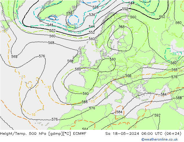 Yükseklik/Sıc. 500 hPa ECMWF Cts 18.05.2024 06 UTC