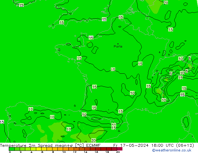 Temperaturkarte Spread ECMWF Fr 17.05.2024 18 UTC