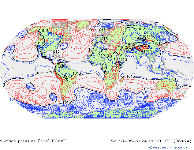 Bodendruck ECMWF Sa 18.05.2024 06 UTC