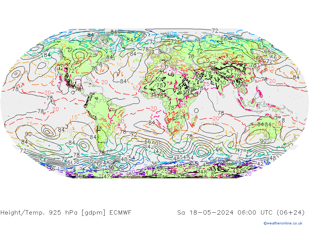 Height/Temp. 925 hPa ECMWF Sa 18.05.2024 06 UTC