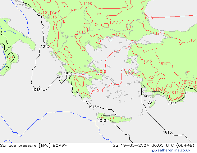 Atmosférický tlak ECMWF Ne 19.05.2024 06 UTC