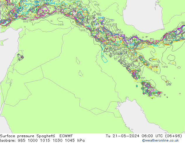 Pressione al suolo Spaghetti ECMWF mar 21.05.2024 06 UTC