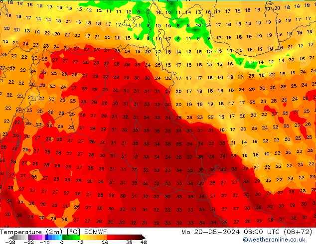 Temperatura (2m) ECMWF lun 20.05.2024 06 UTC