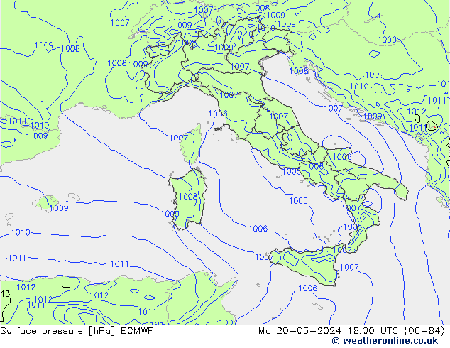 pressão do solo ECMWF Seg 20.05.2024 18 UTC