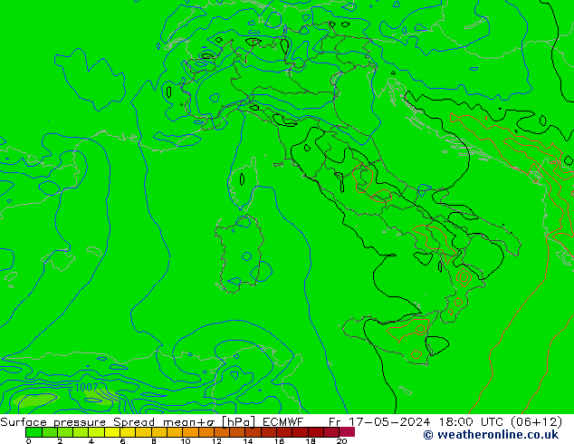 Surface pressure Spread ECMWF Fr 17.05.2024 18 UTC