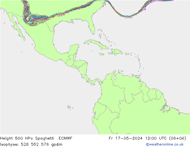 Height 500 hPa Spaghetti ECMWF ven 17.05.2024 12 UTC