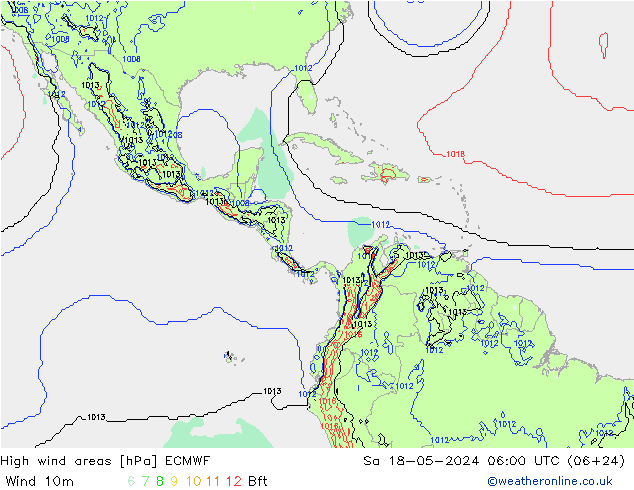 High wind areas ECMWF Sa 18.05.2024 06 UTC