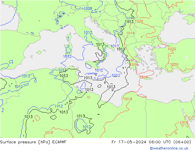 Luchtdruk (Grond) ECMWF vr 17.05.2024 06 UTC