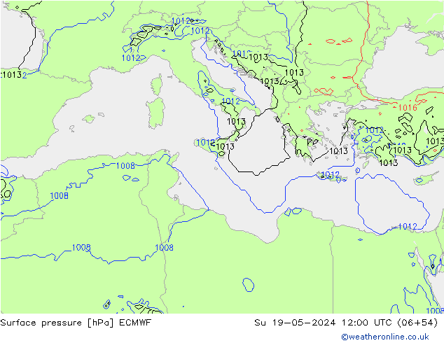 Luchtdruk (Grond) ECMWF zo 19.05.2024 12 UTC