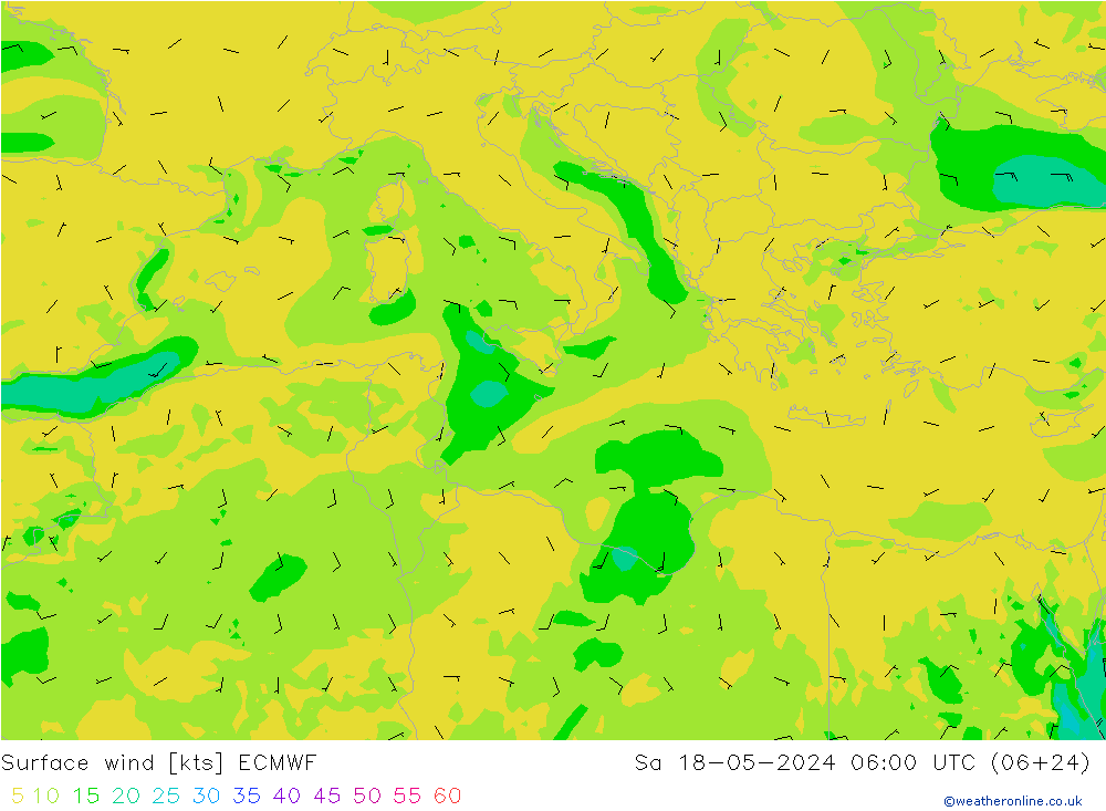 Rüzgar 10 m ECMWF Cts 18.05.2024 06 UTC