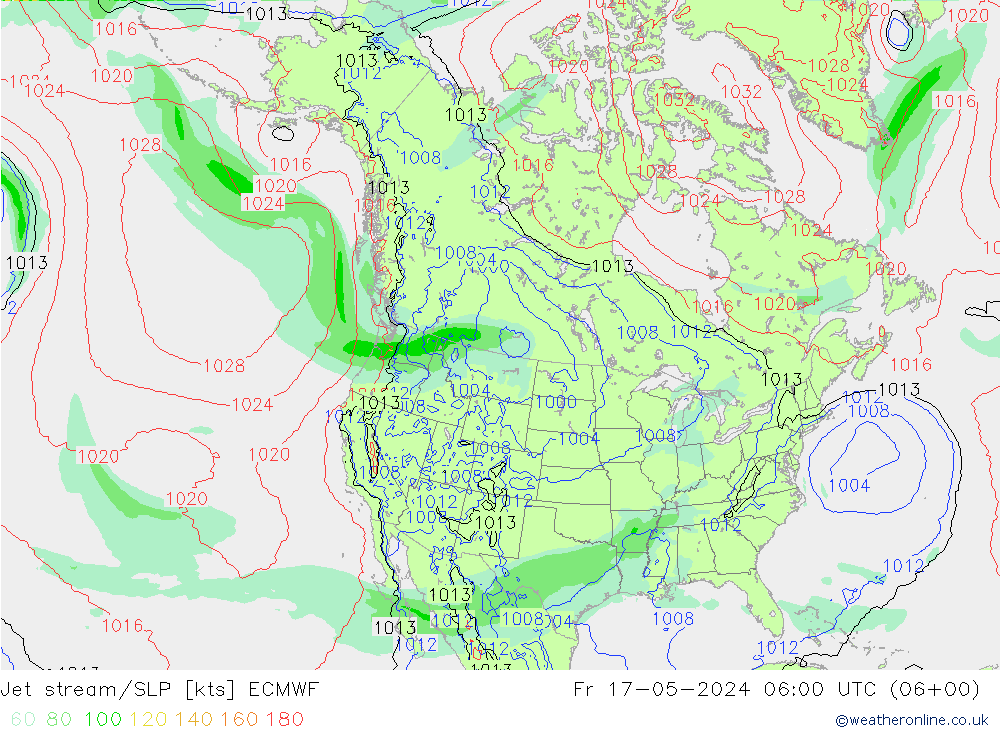 Jet stream/SLP ECMWF Fr 17.05.2024 06 UTC