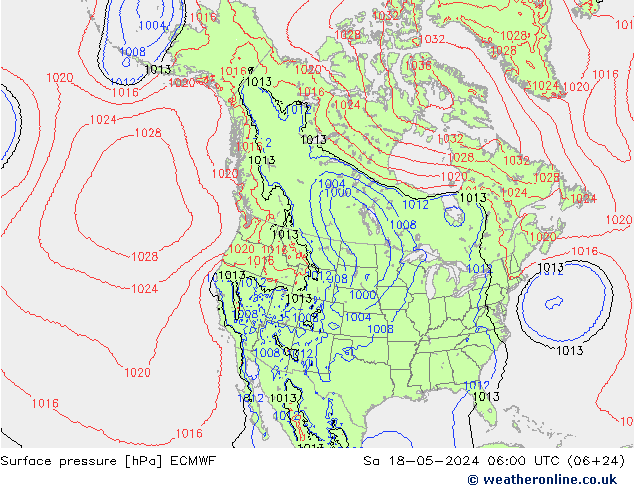 Atmosférický tlak ECMWF So 18.05.2024 06 UTC