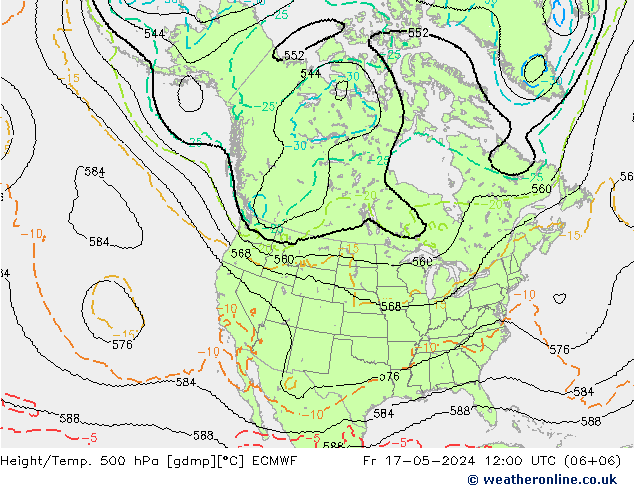 Hoogte/Temp. 500 hPa ECMWF vr 17.05.2024 12 UTC