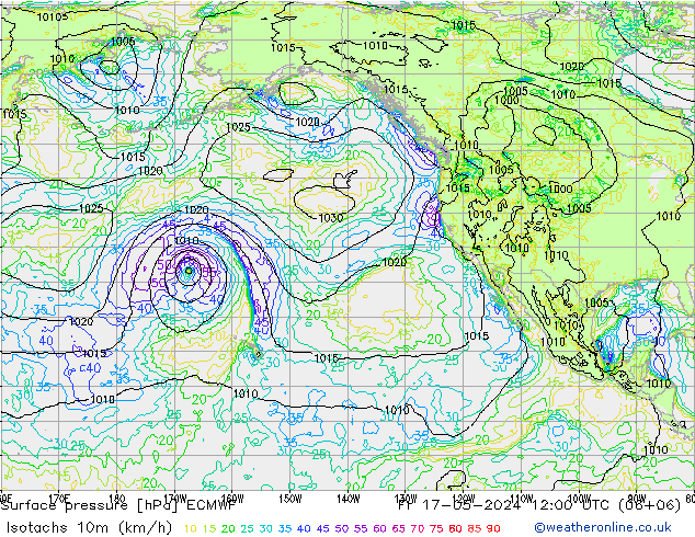 Isotachs (kph) ECMWF ven 17.05.2024 12 UTC