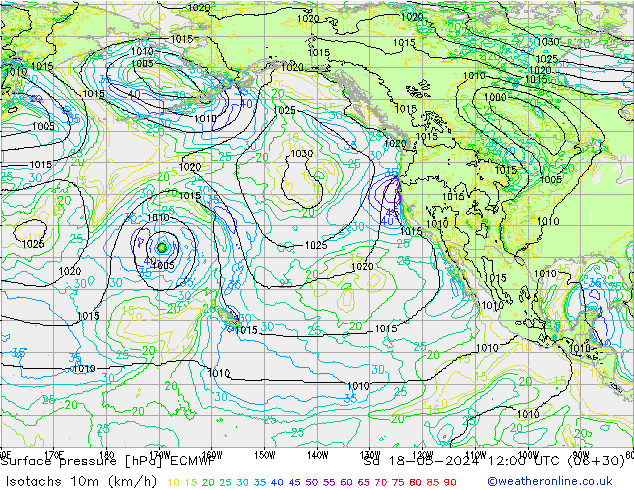 Eşrüzgar Hızları (km/sa) ECMWF Cts 18.05.2024 12 UTC