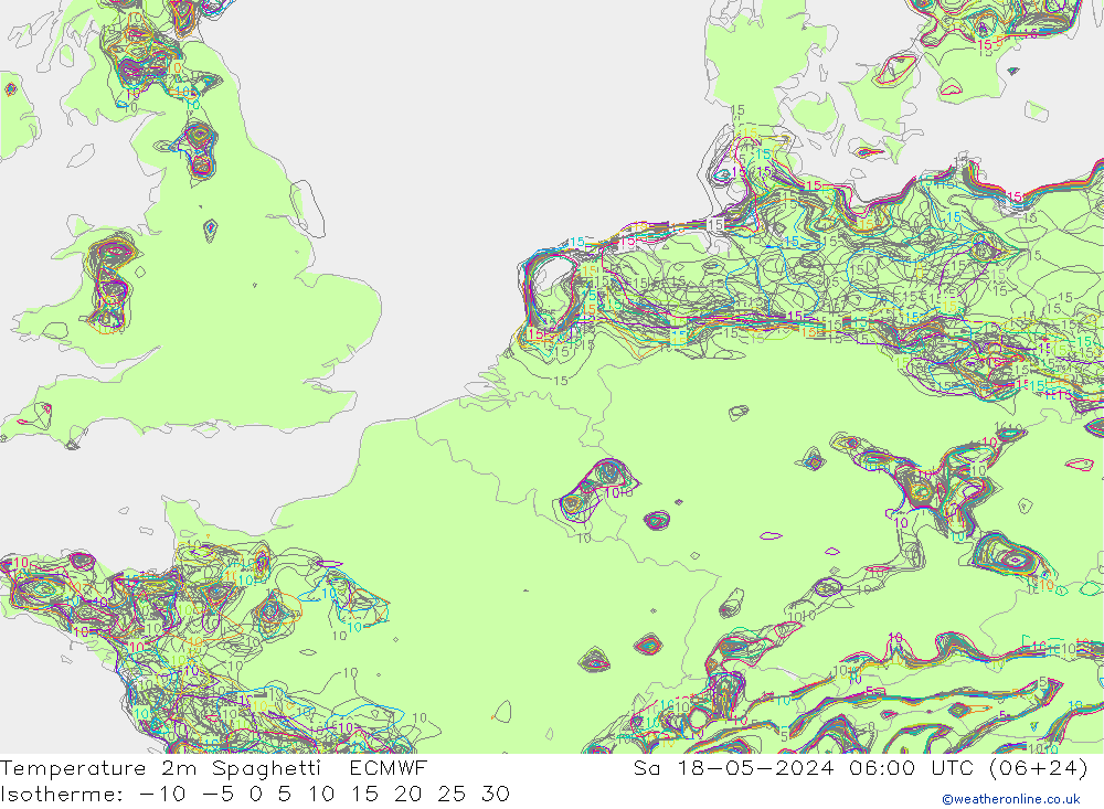 Temperaturkarte Spaghetti ECMWF Sa 18.05.2024 06 UTC