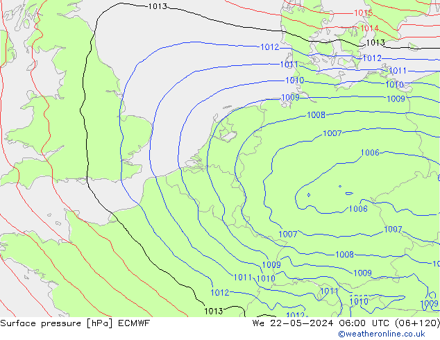 Bodendruck ECMWF Mi 22.05.2024 06 UTC