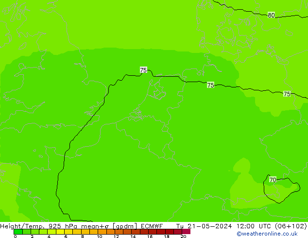 Géop./Temp. 925 hPa ECMWF mar 21.05.2024 12 UTC