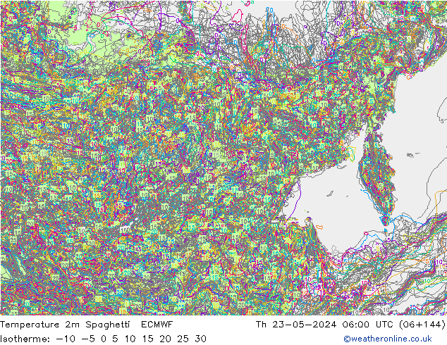 Temperatura 2m Spaghetti ECMWF gio 23.05.2024 06 UTC