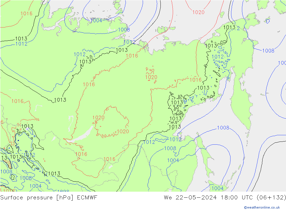 Surface pressure ECMWF We 22.05.2024 18 UTC