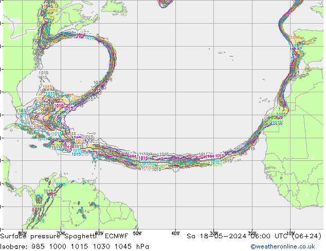 Luchtdruk op zeeniveau Spaghetti ECMWF za 18.05.2024 06 UTC