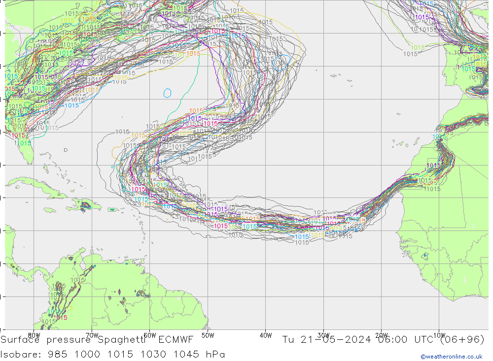 Pressione al suolo Spaghetti ECMWF mar 21.05.2024 06 UTC