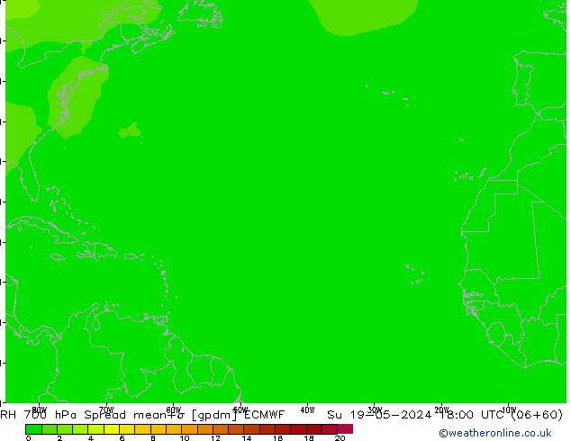 Humidité rel. 700 hPa Spread ECMWF dim 19.05.2024 18 UTC