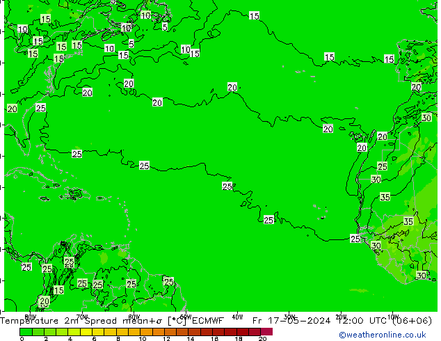 карта температуры Spread ECMWF пт 17.05.2024 12 UTC