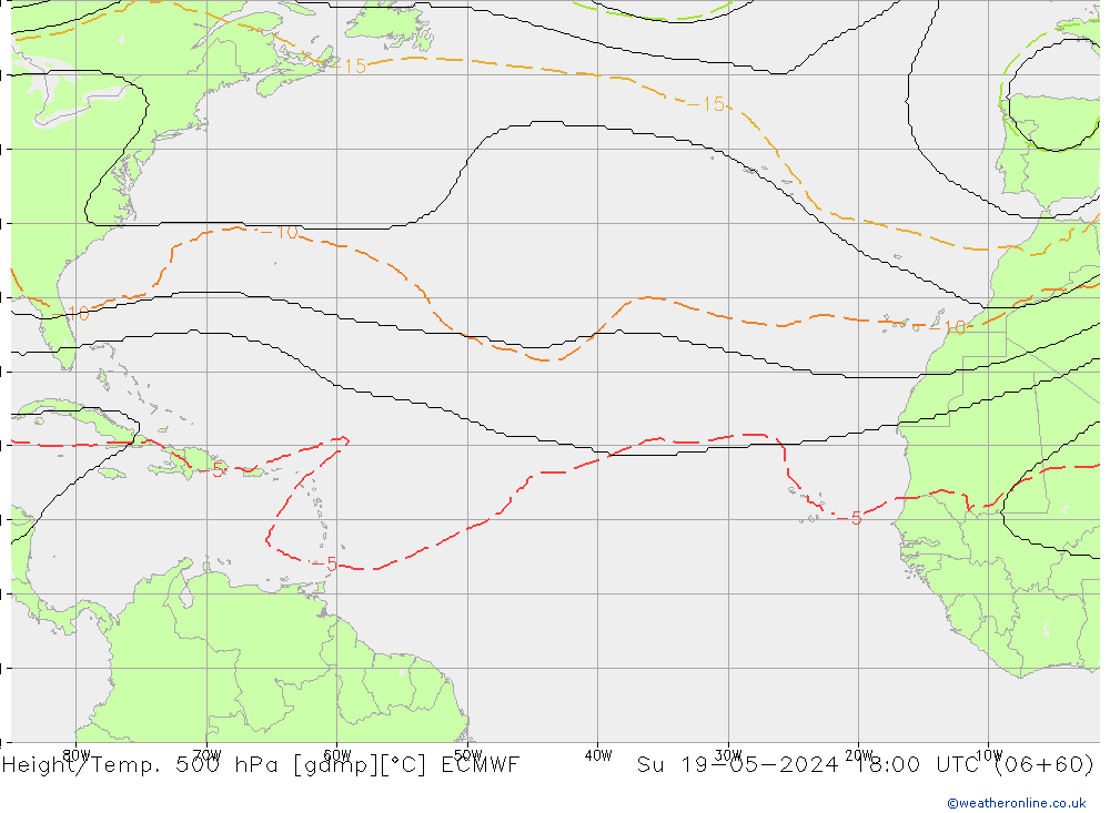 Height/Temp. 500 hPa ECMWF dom 19.05.2024 18 UTC